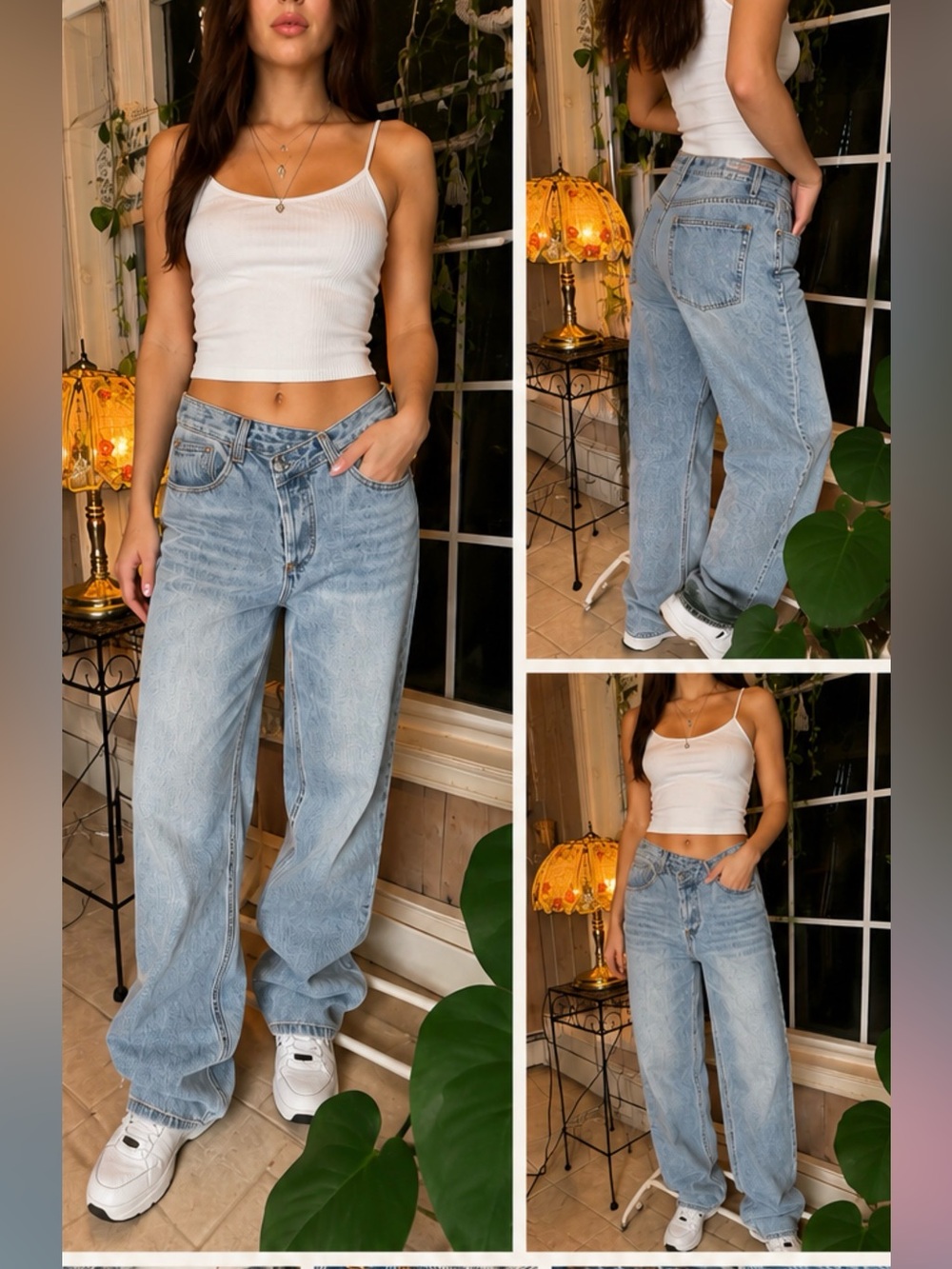 Edikted Light Blue Asymmetrical Waist Baggy Jeans - Women's
